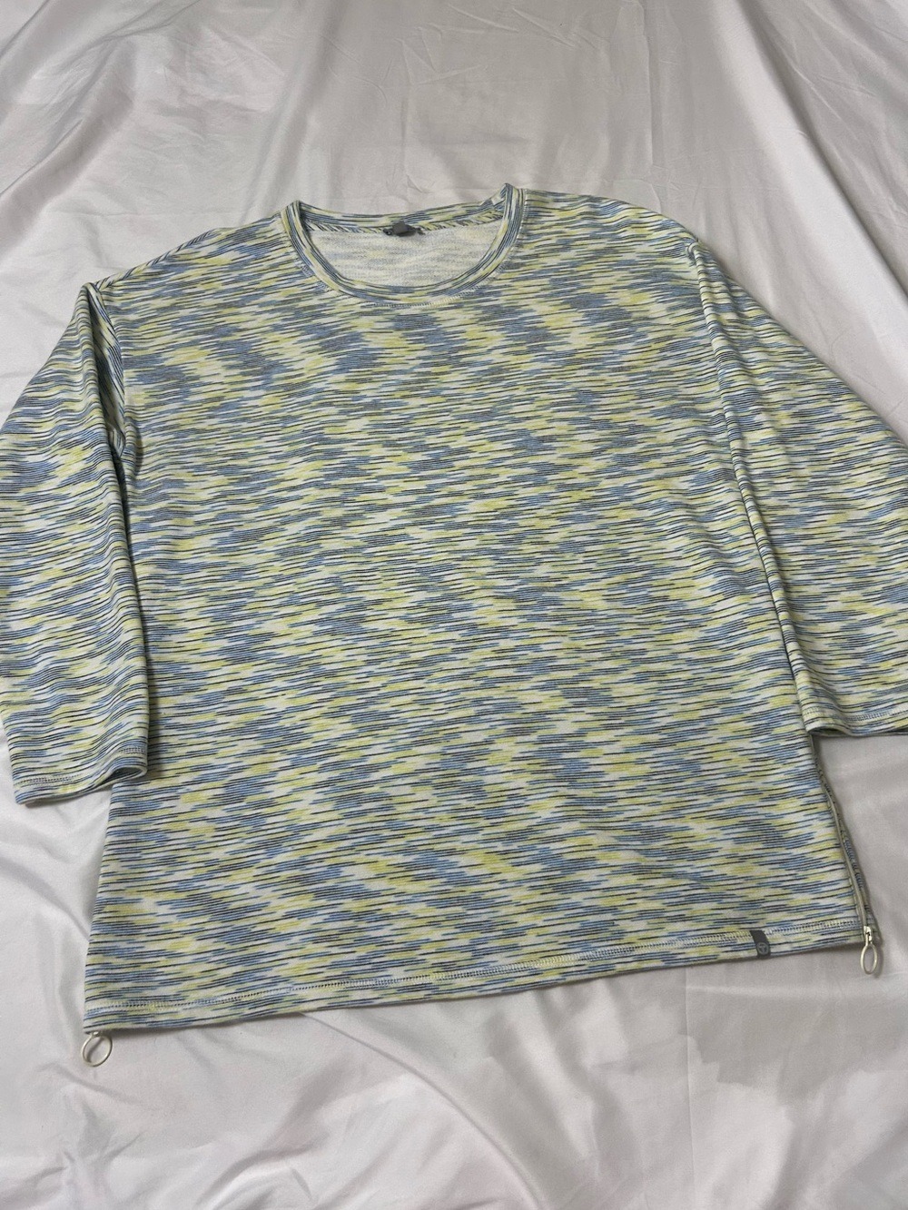 Talbots Classic French Terry Crewneck Pullover L Space Dye Yellow & Blue